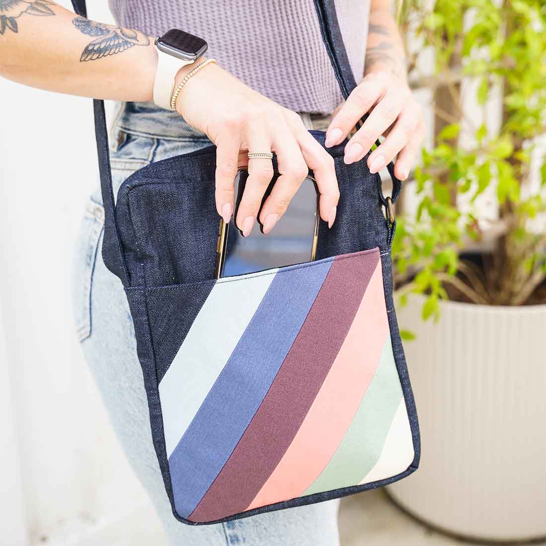 Deep Pocket Denim Crossbody - Summer Stripes - Malia Designs