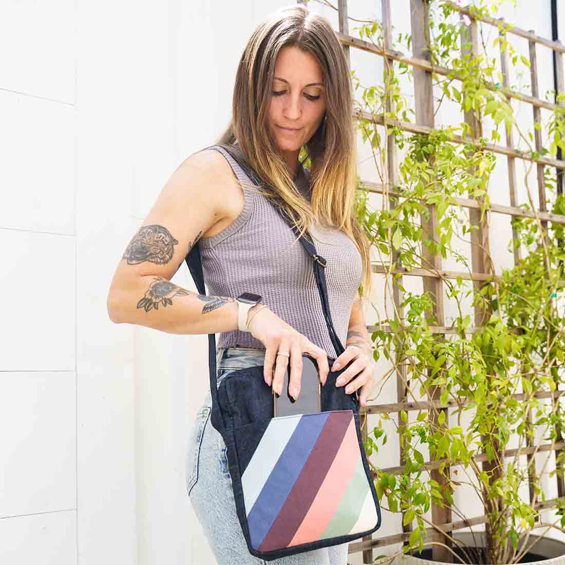 Deep Pocket Denim Crossbody - Summer Stripes - Malia Designs
