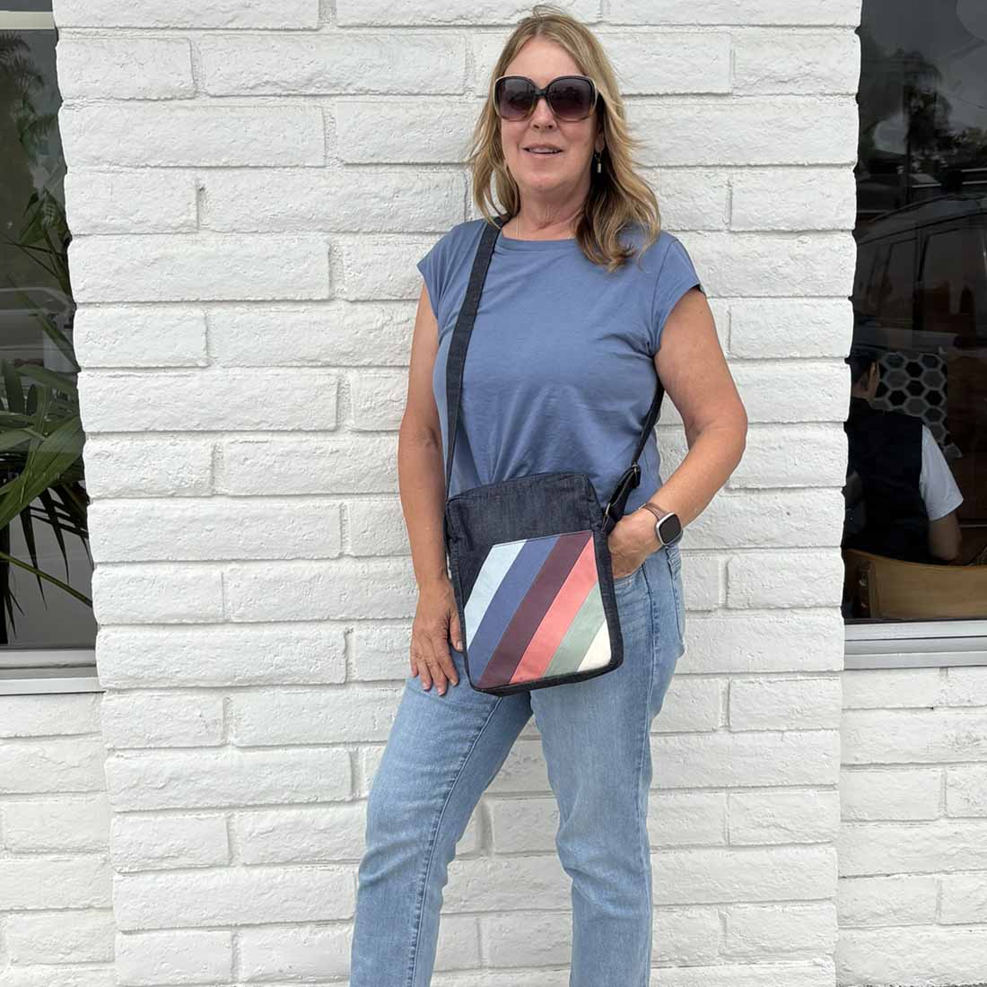 Deep Pocket Denim Crossbody - Summer Stripes - Malia Designs