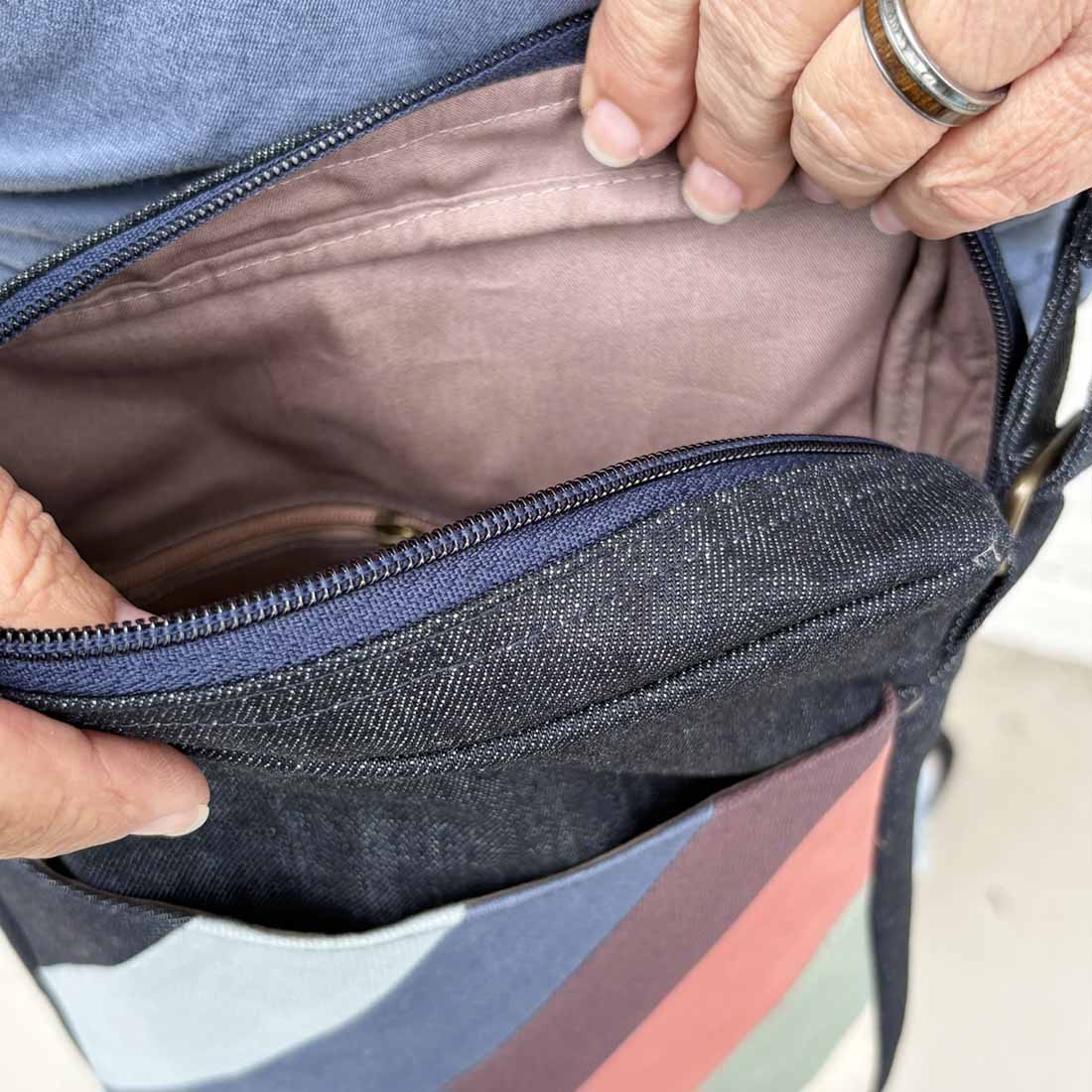 Deep Pocket Denim Crossbody - Summer Stripes - Malia Designs