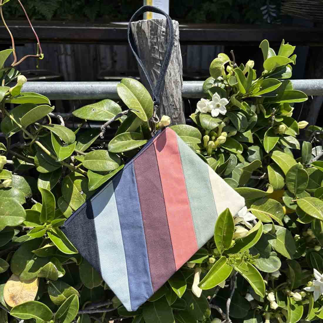 Denim Wristlet - Striped Pouch - Malia Designs