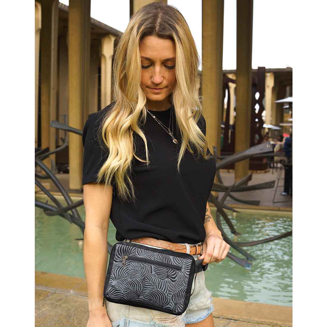 Sustainable Canvas Belt Bag - Black Monstera - Malia Designs