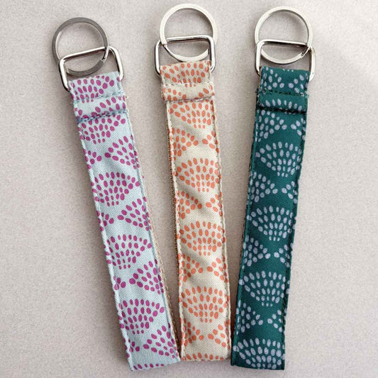 Cotton Canvas Key Fob Wristlet - Spring Dots