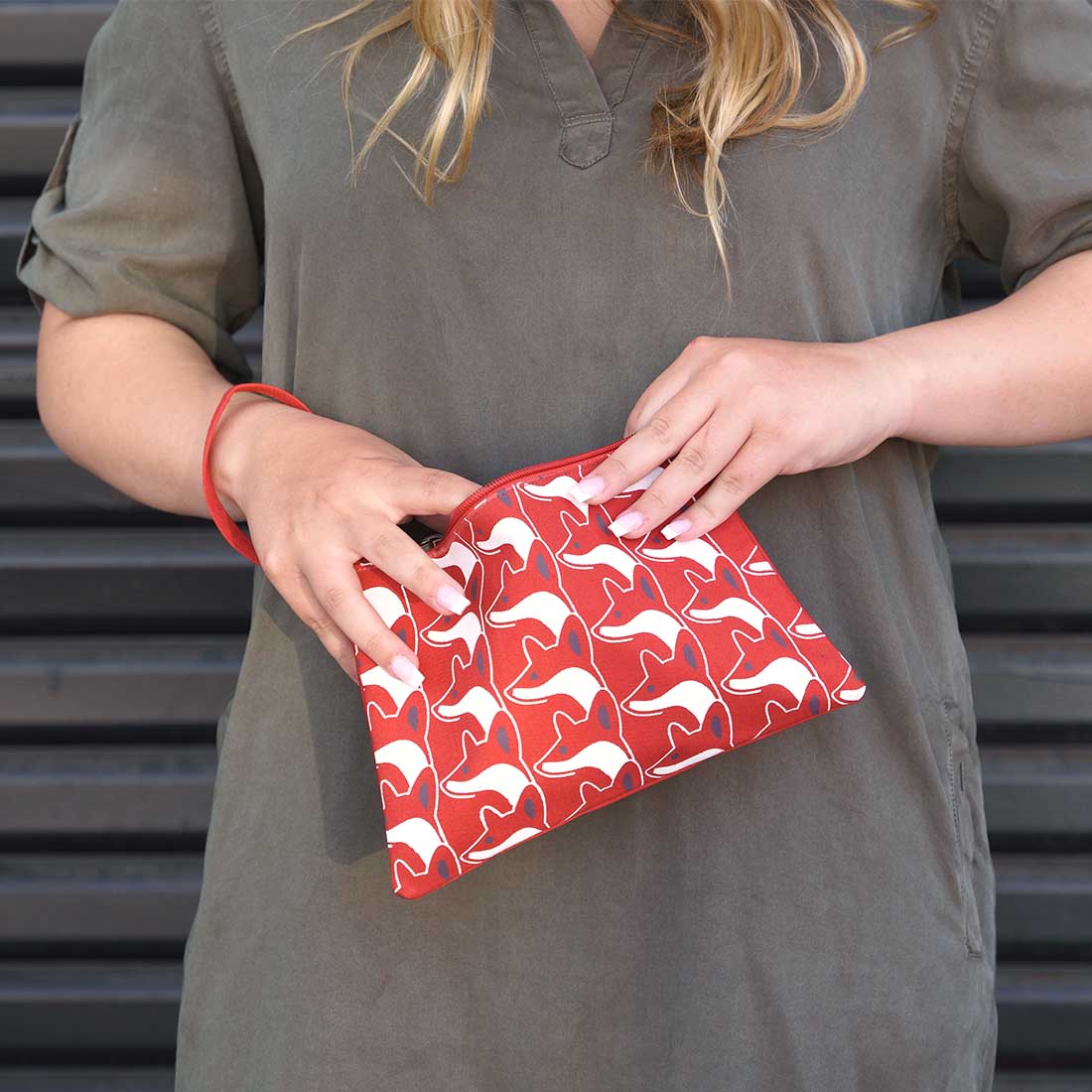 Cotton Canvas Wristlet Pouch - Fox Print - Malia Designs