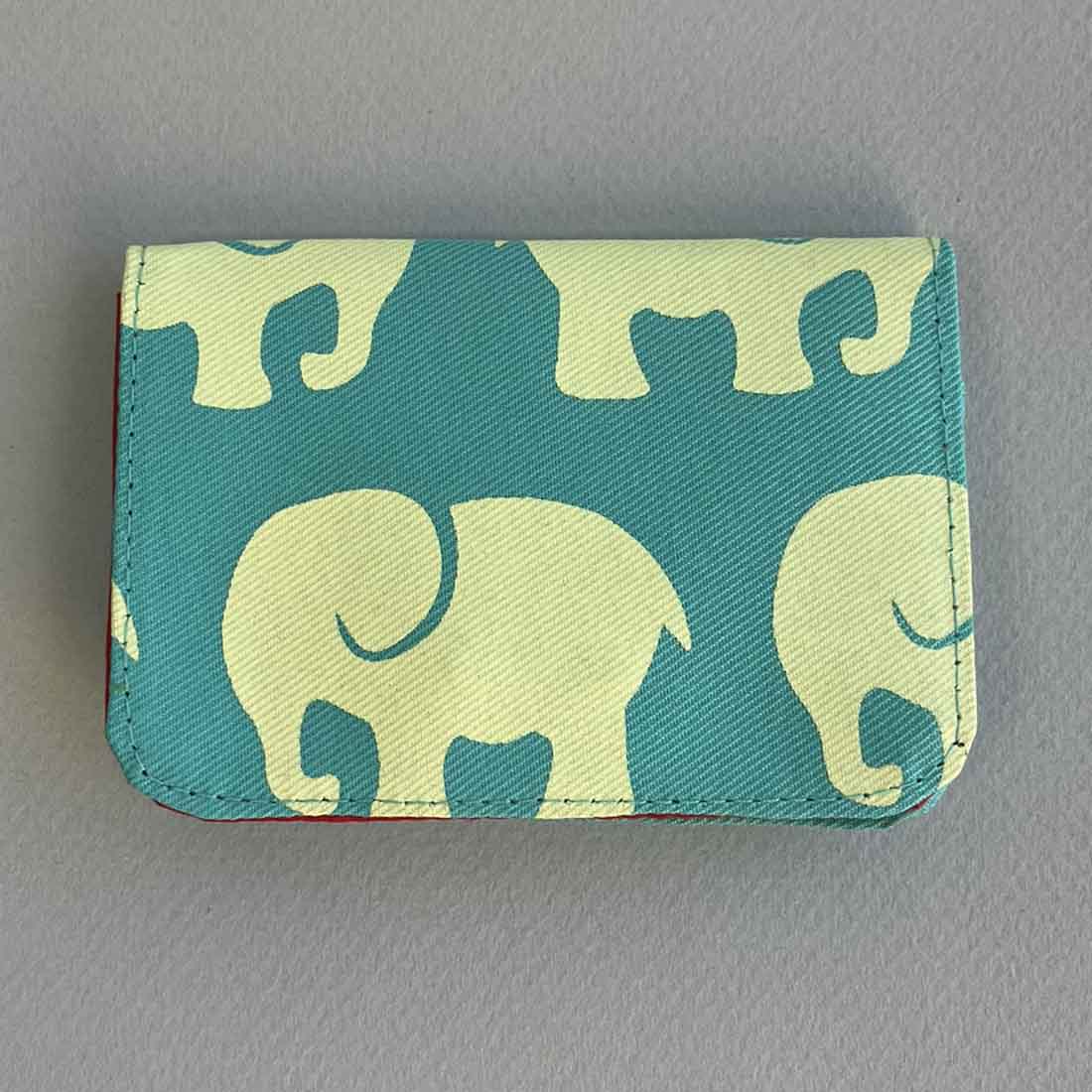 bright teal  cotton cardholder from repurposed fabric with elephant print