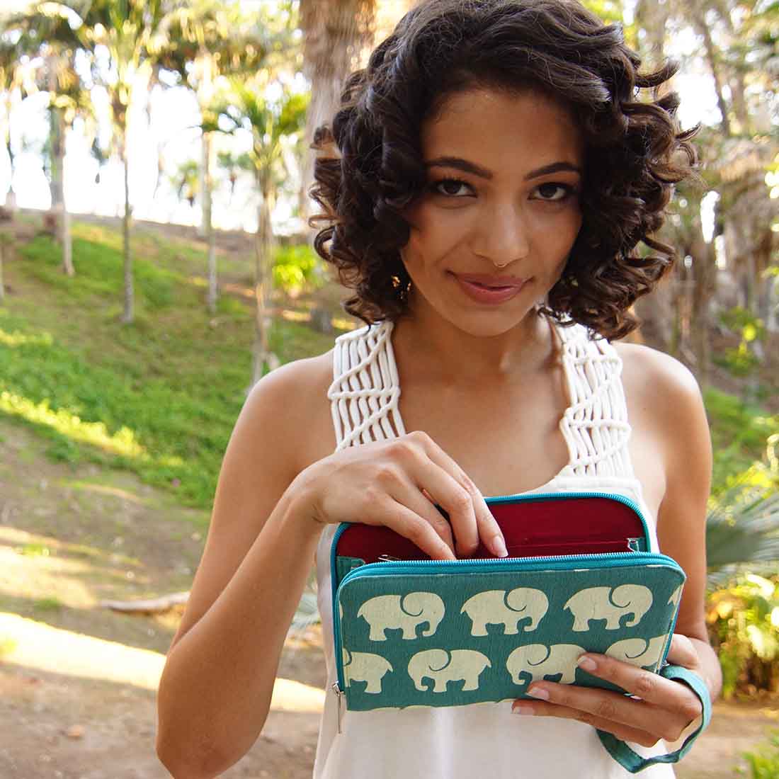 Cotton Travel Wallet-Elephant Prints - Malia Designs