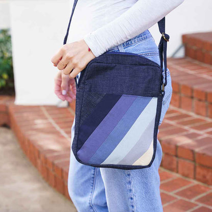 Deep Pocket Denim Crossbody - Stylish Stripes - Malia Designs