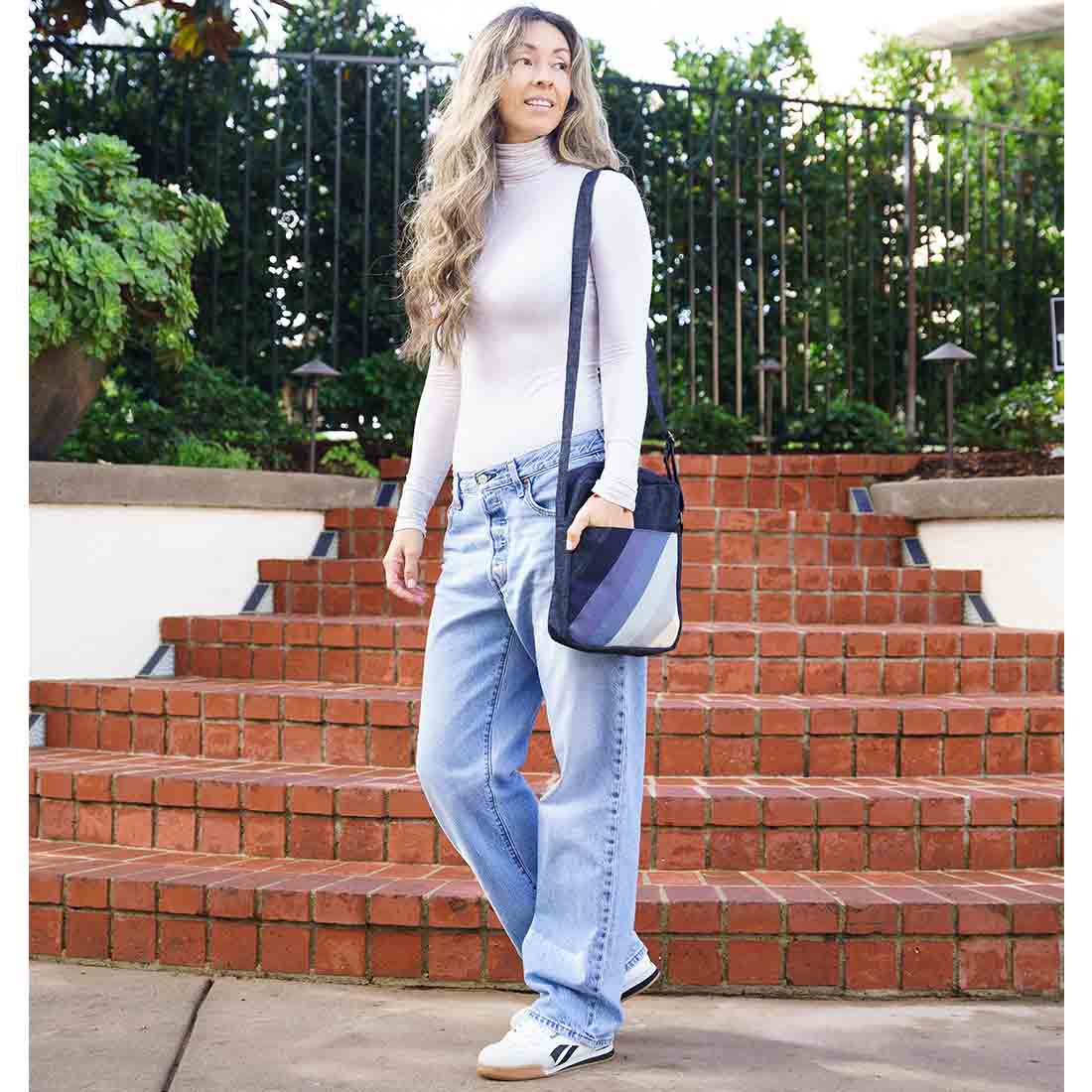 Deep Pocket Denim Crossbody - Stylish Stripes - Malia Designs