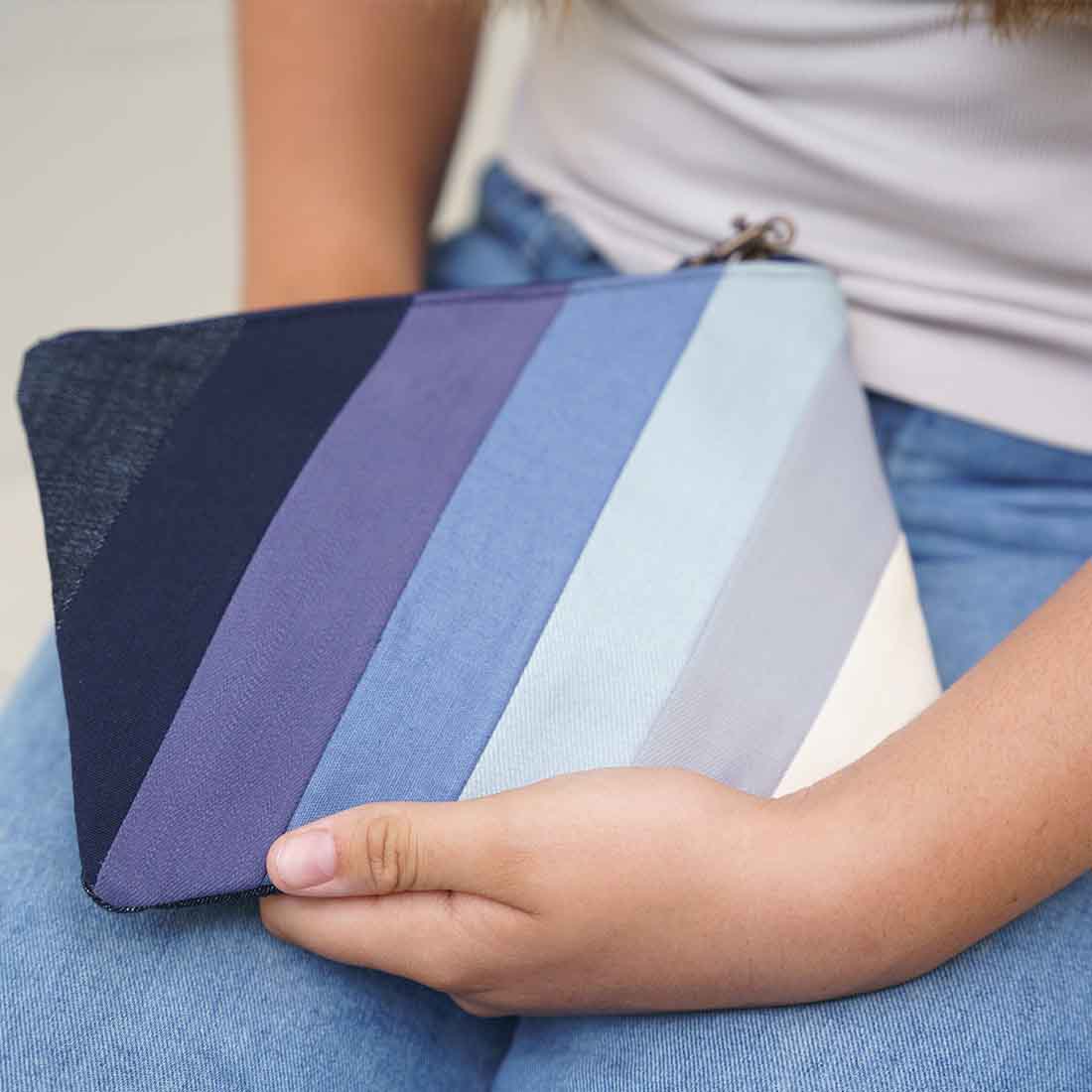 Denim Wristlet - Striped Pouch - Malia Designs