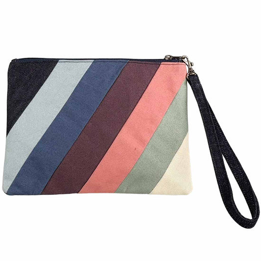 Denim Wristlet - Striped Pouch - Malia Designs
