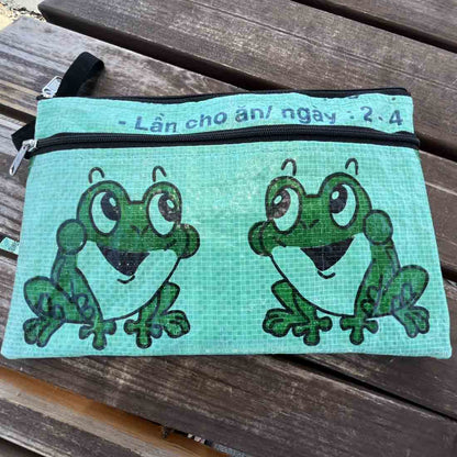 Green Frogs - Recycled Double Zip Case - Malia Designs