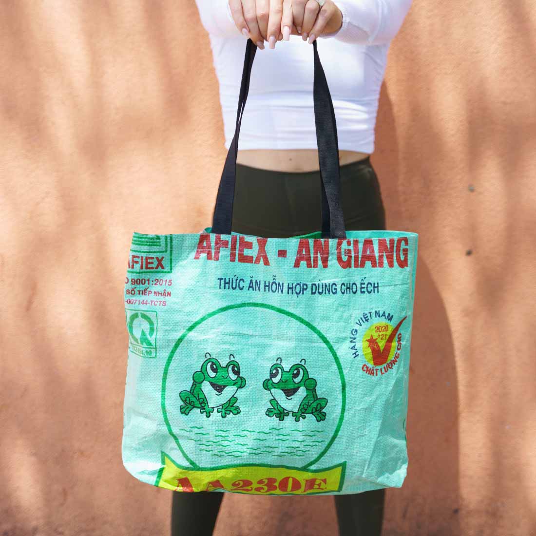 Green Frogs - Recycled Shopping Tote - Malia Designs