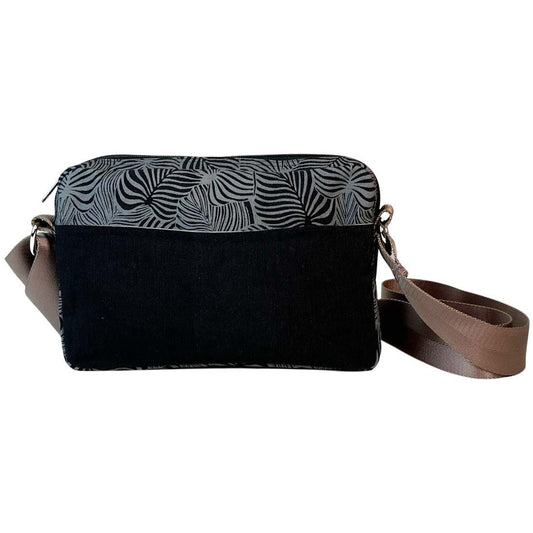 Sustainable Canvas Camera Style Bag - Black Monstera - Malia Designs