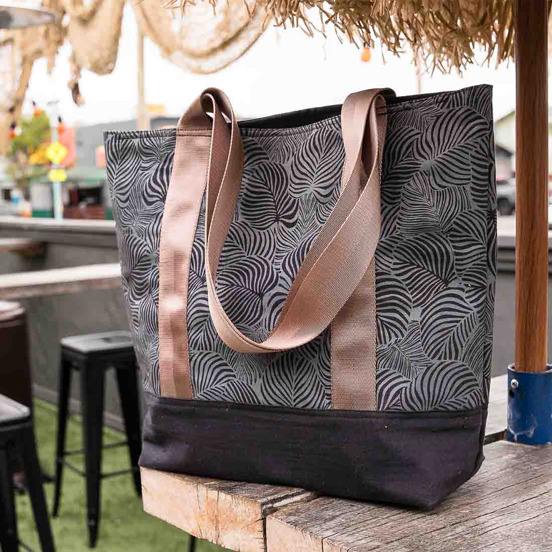 Sustainable Canvas Tote - Black Monstera - Malia Designs