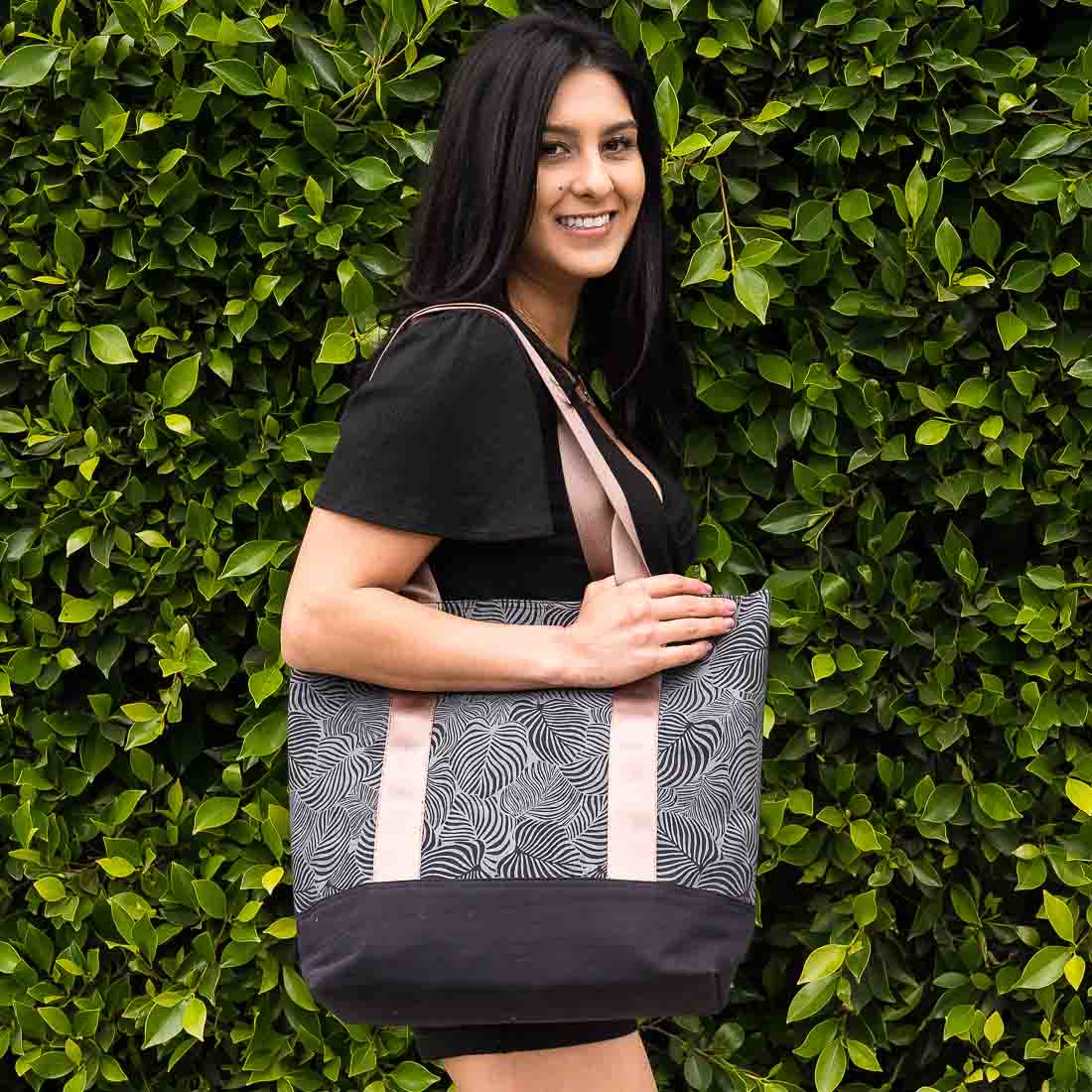 Sustainable Canvas Tote - Black Monstera - Malia Designs